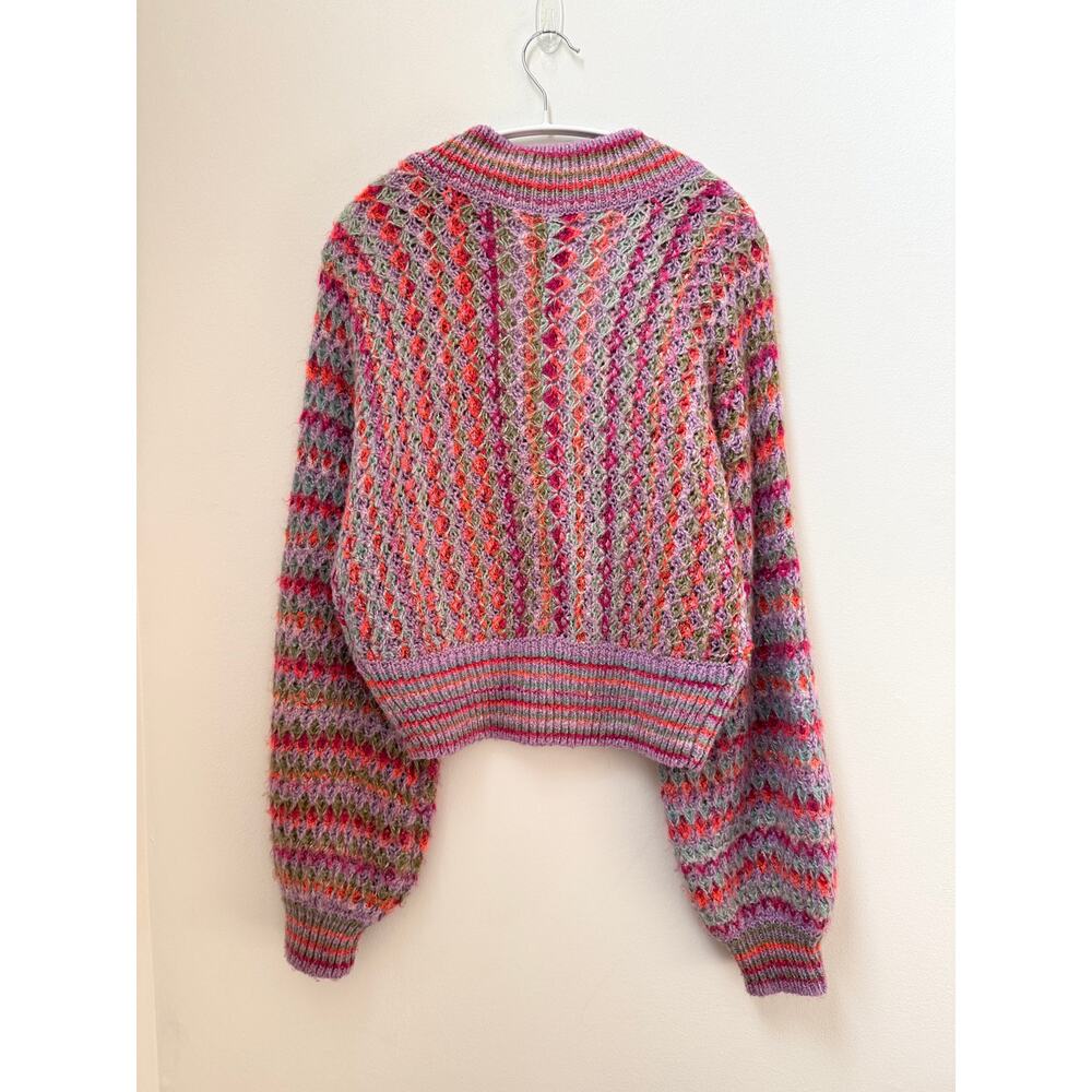 Urban Outfitters Nora Multicolored Cardigan Womens M Pink Purple Crochet Cropped - Picture 6 of 10